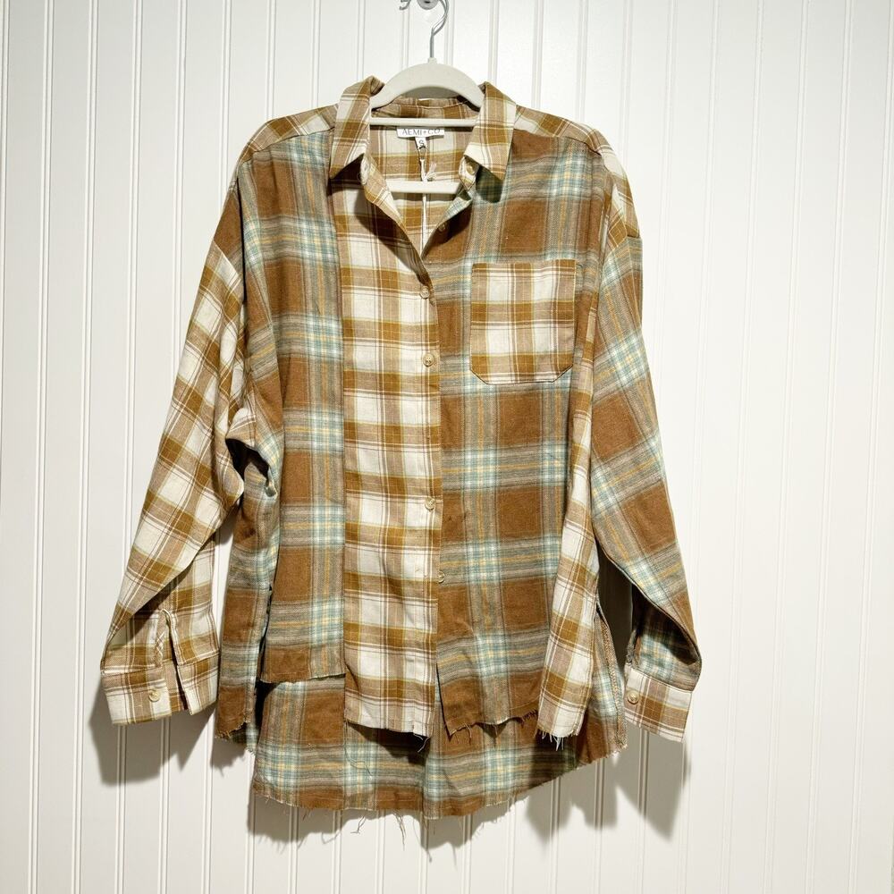 Aemi Co Oversized Fall Plaid Shirt NEW Size Small - Picture 2 of 7